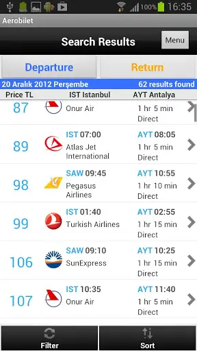 Uçak Bileti, Otobüs ve Otel Arama Uygulaması