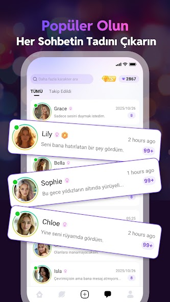 Karakter sohbet ekranı