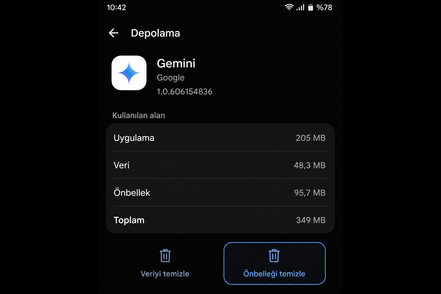 Gemini önbellek temizleme