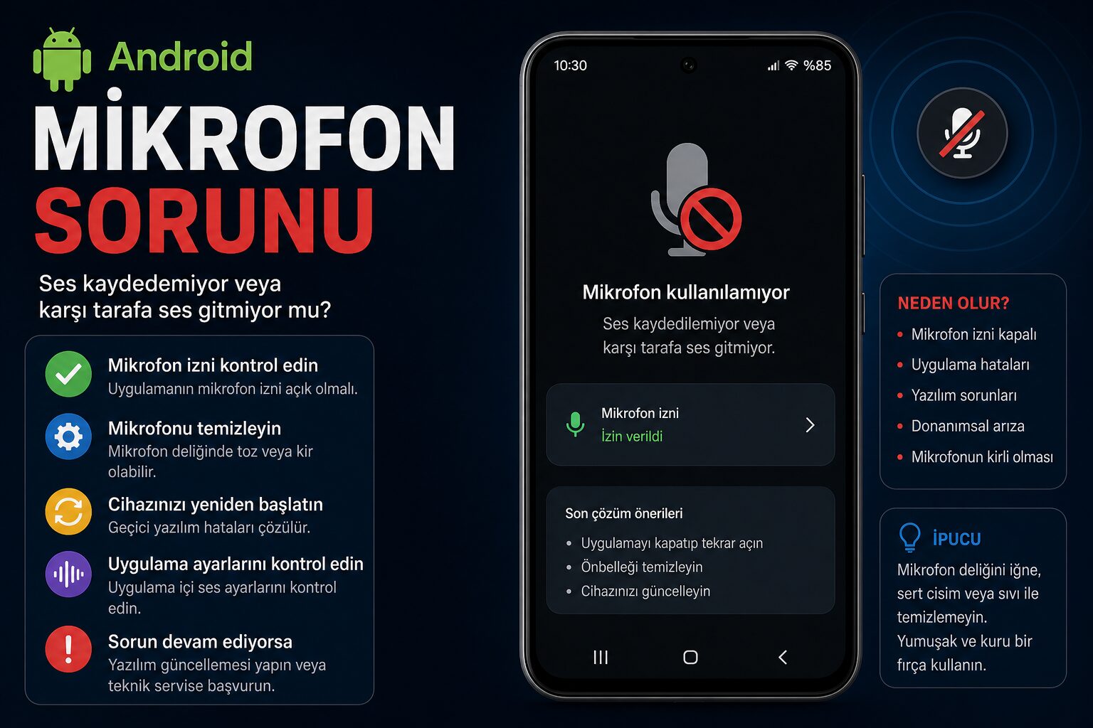 Android Telefonda Mikrofon Çalışmıyor: Ses ve Arama Sorunu Çözümü (2026)