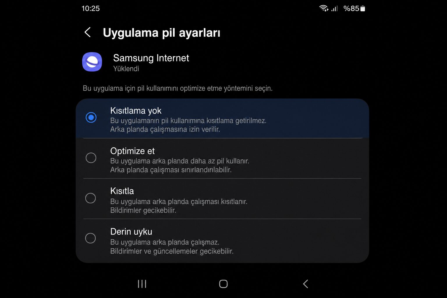 Uygulama pil kısıtlaması
