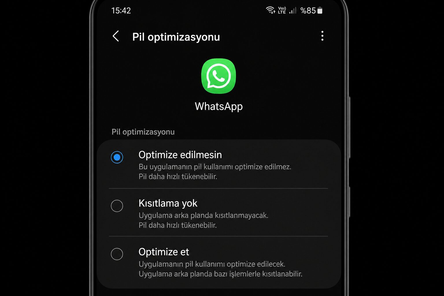 Pil optimizasyonu kapalı