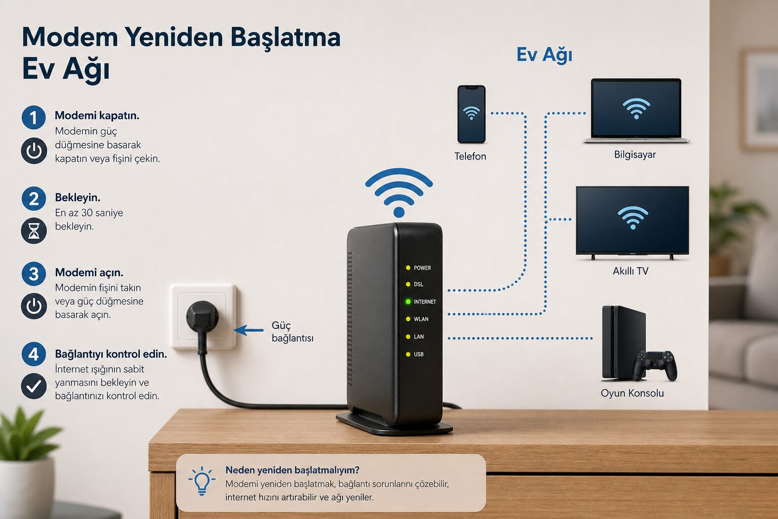 Modem yeniden başlatma adımı