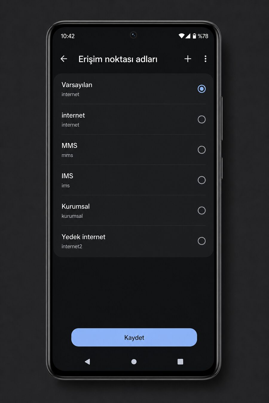 APN ayarları ekranı